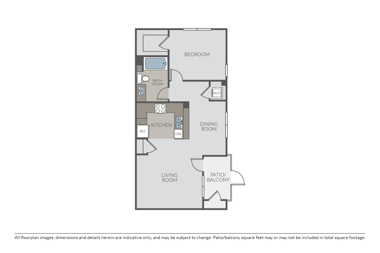 Floor plan for 1 bed, 1 bath, 820 sqft
