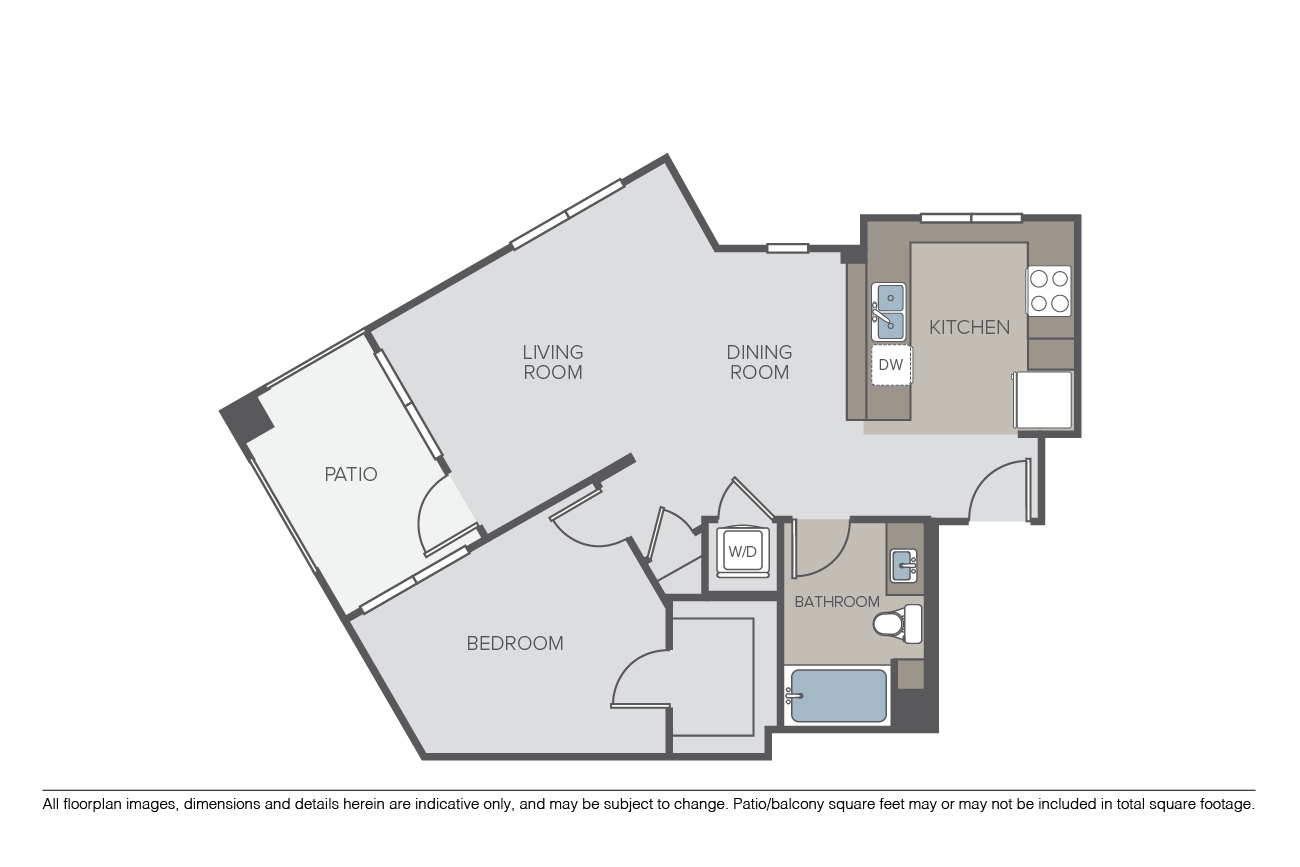 Floor plan for 1 bed, 1 bath, 794 sqft