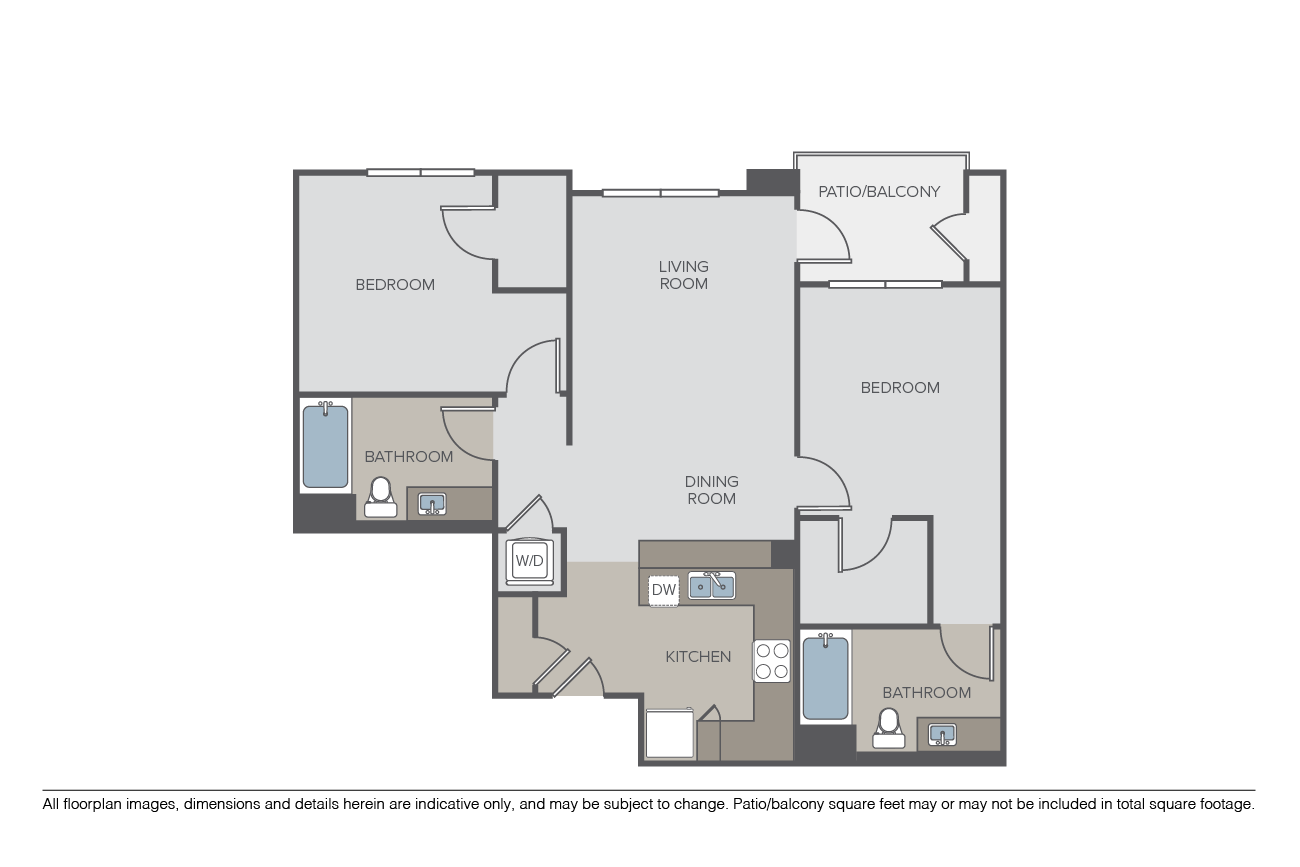 Floor plan for 2 beds, 2 baths, 1035 sqft