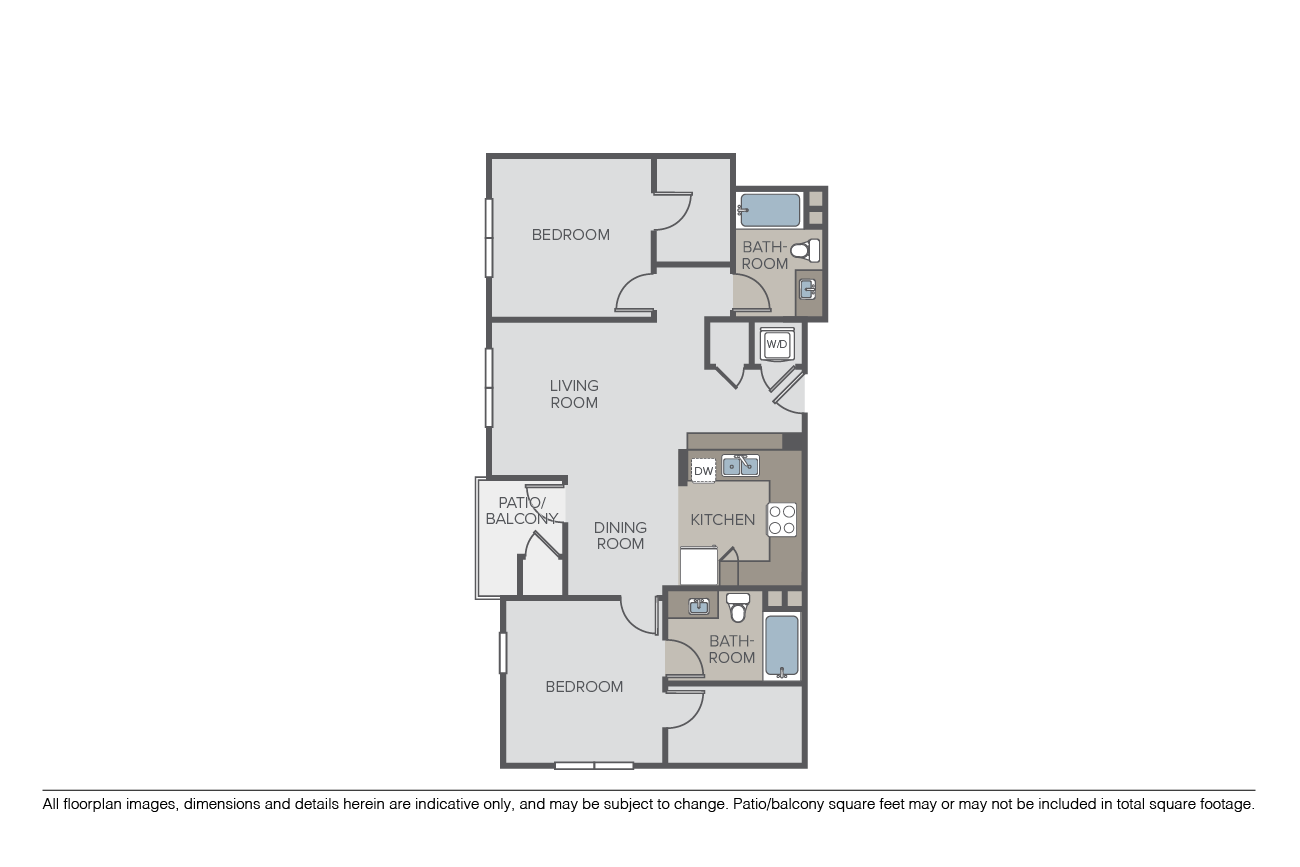 Floor plan for 2 beds, 2 baths, 1089 sqft