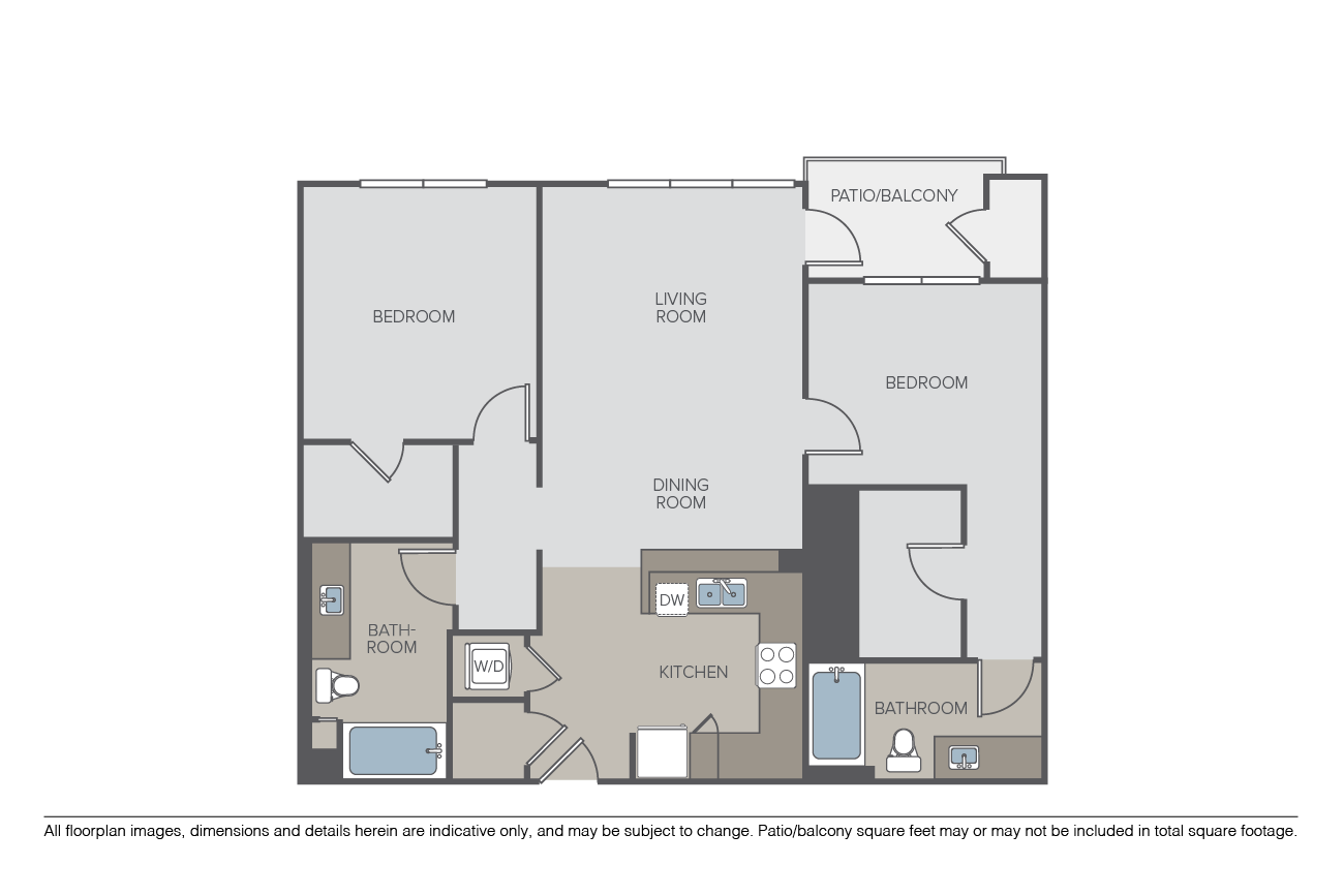 Floor plan for 2 beds, 2 baths, 1212 sqft