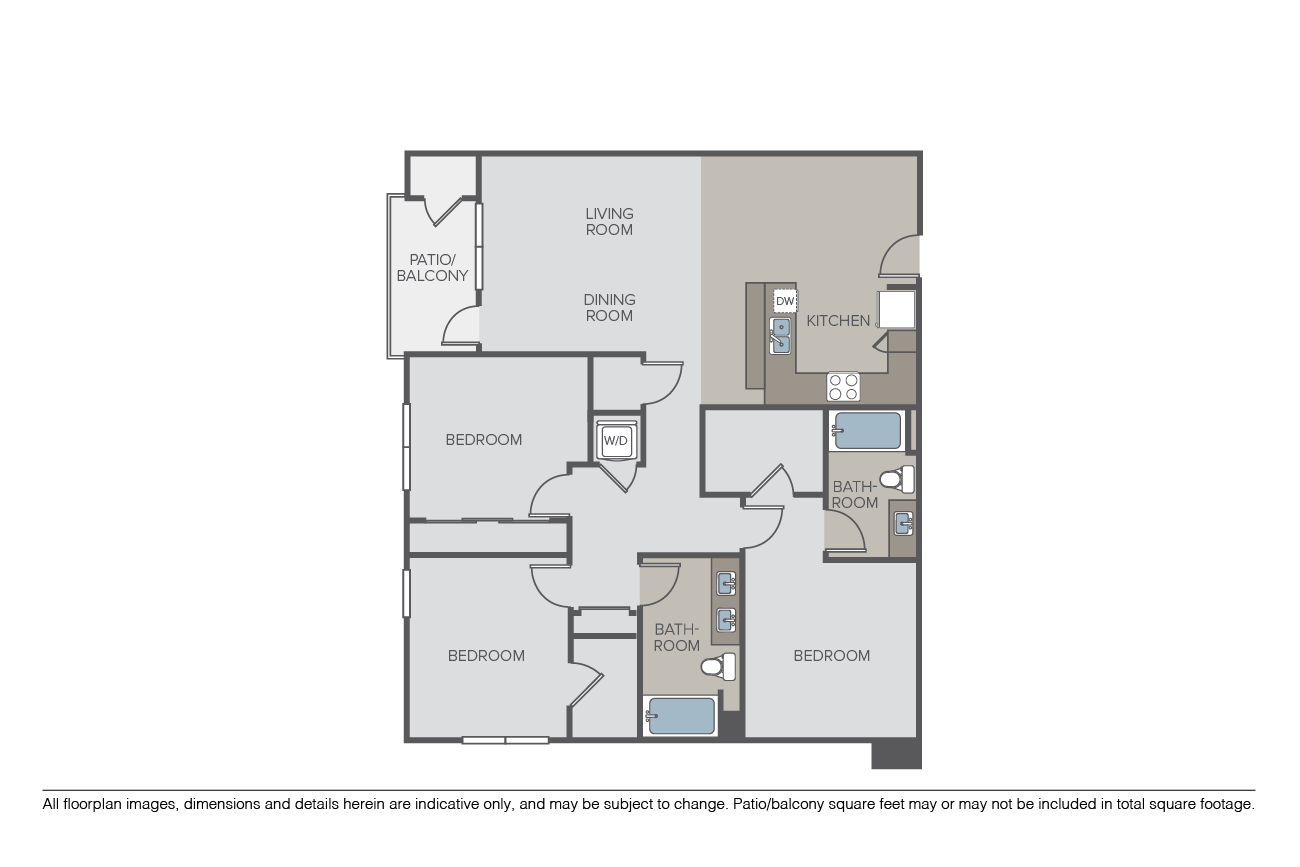Floor plan for 3 beds, 2 baths, 1538 sqft