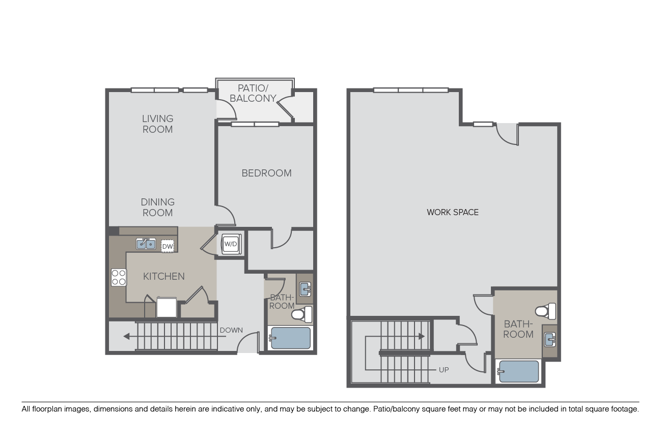 Floor plan for 1 bed, 2 baths, 1801 sqft