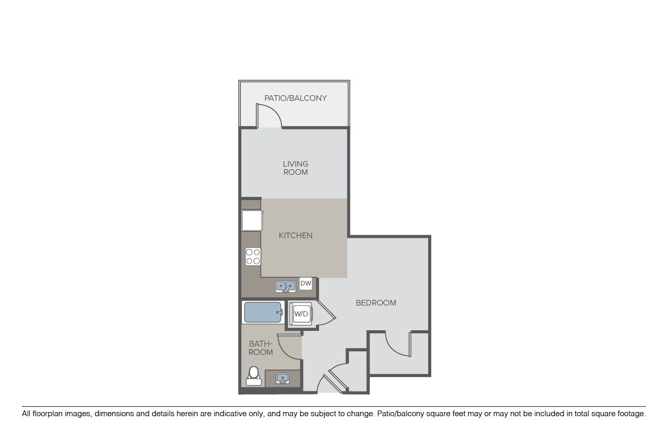 Floor plan for studio, 1 bath, 591 sqft