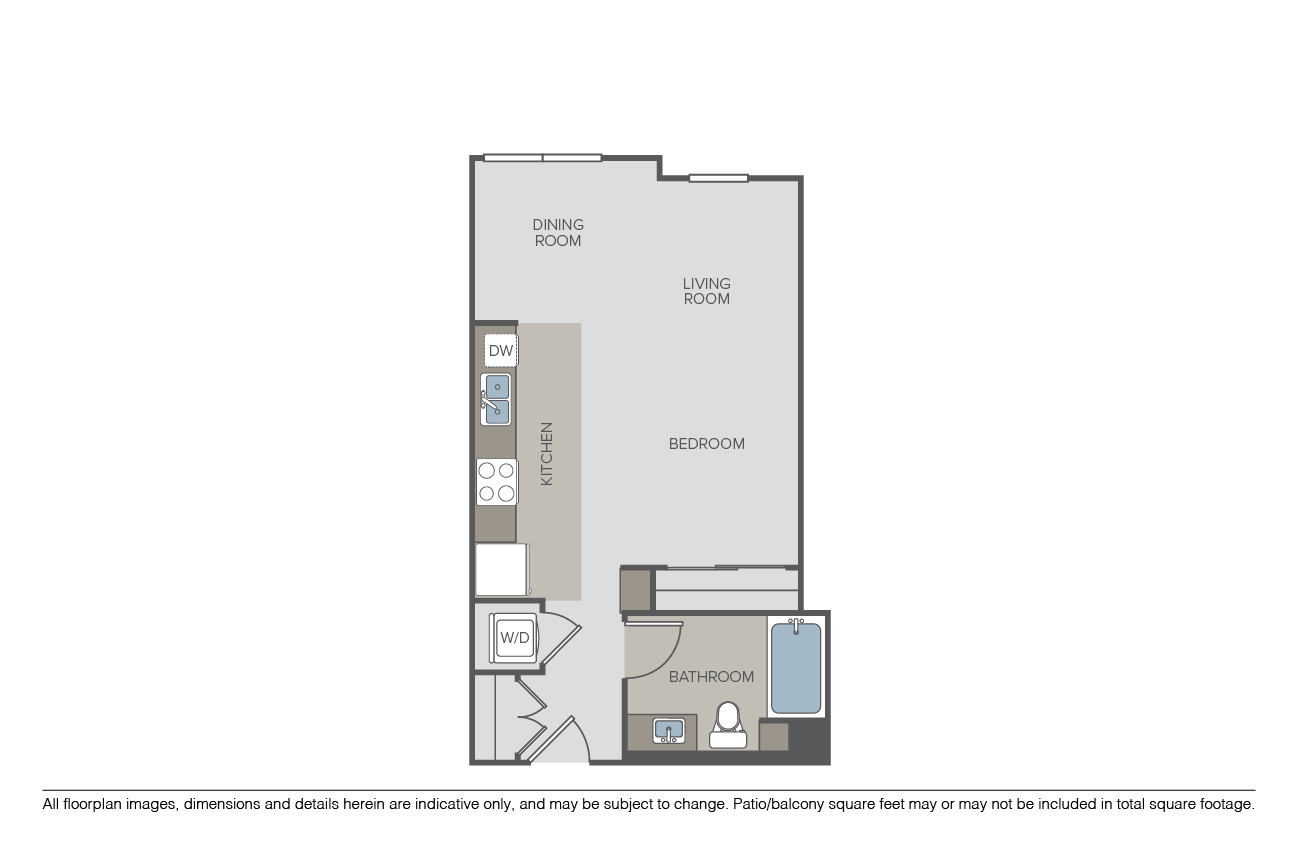 Floor plan for studio, 1 bath, 544 sqft
