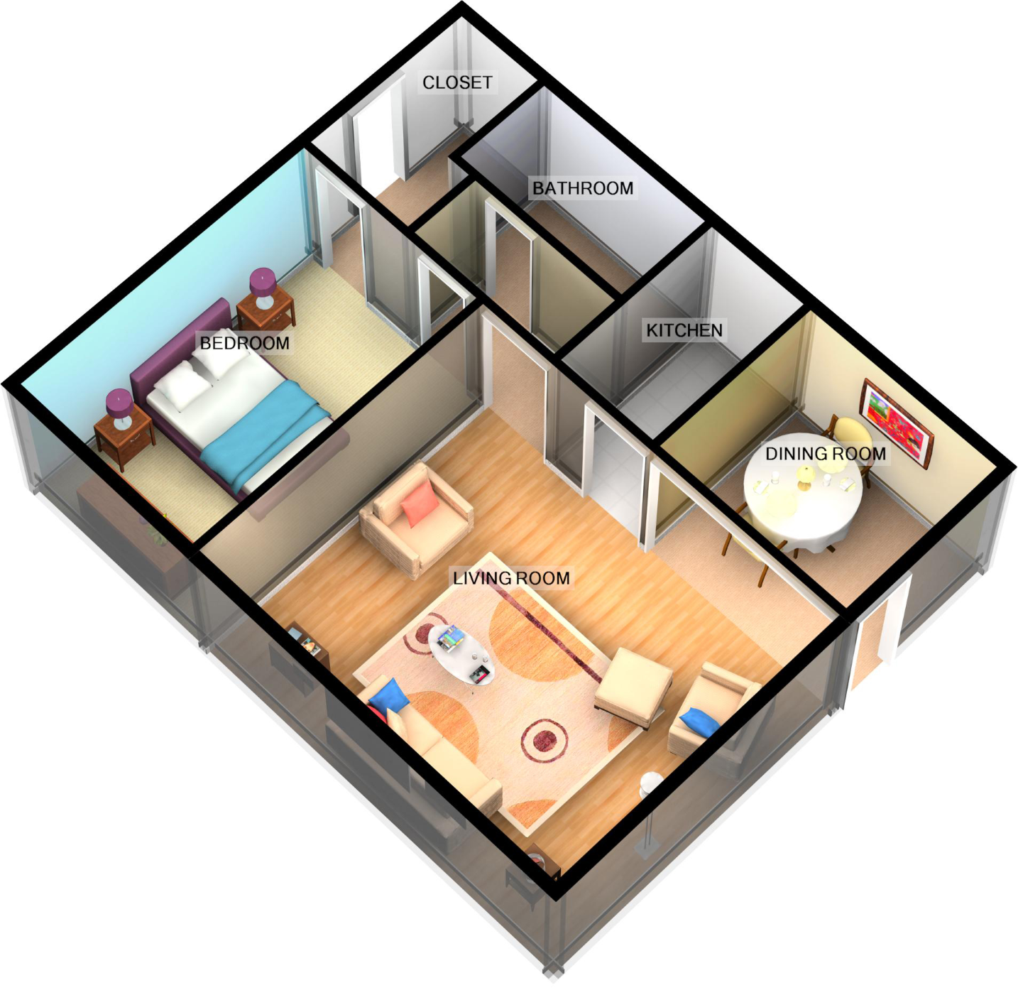 Floor plan for 1 bed, 1 bath, 756 sqft