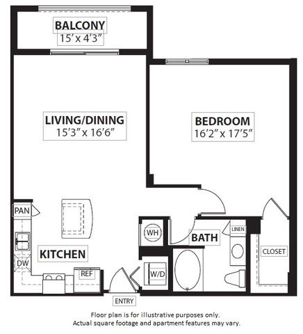 Floor plan for 1 bed, 1 bath, 912 sqft