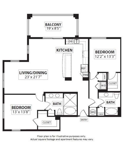 Floor plan for 2 beds, 2 baths, 1497 sqft