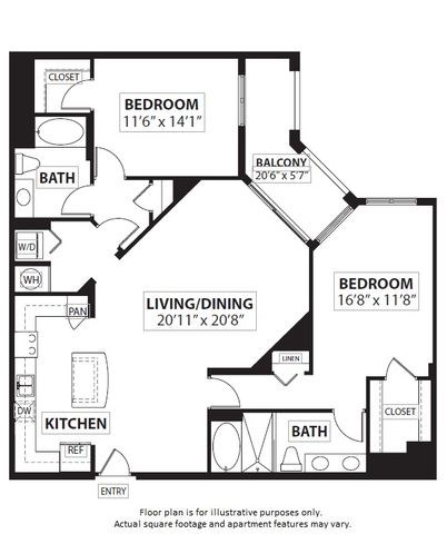 Floor plan for 2 beds, 2 baths, 1404 sqft