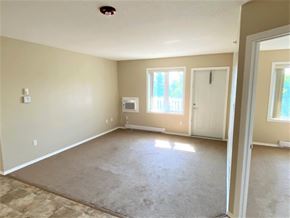 Brandon apartment for rent - an empty living room with a carpeted floor and a white door