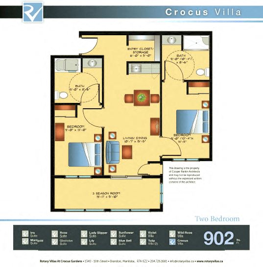 Floor plan for 2 beds, 2 baths, 902 sqft