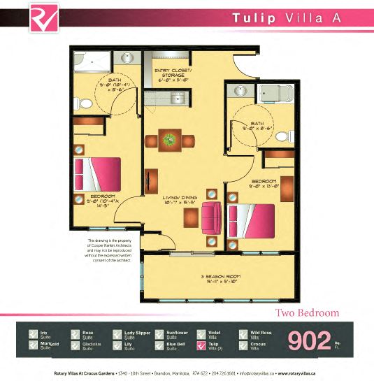 Floor plan for 2 beds, 2 baths, 925 sqft