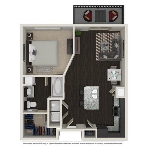 Floor plan for 1 bed, 1 bath, 960 sqft