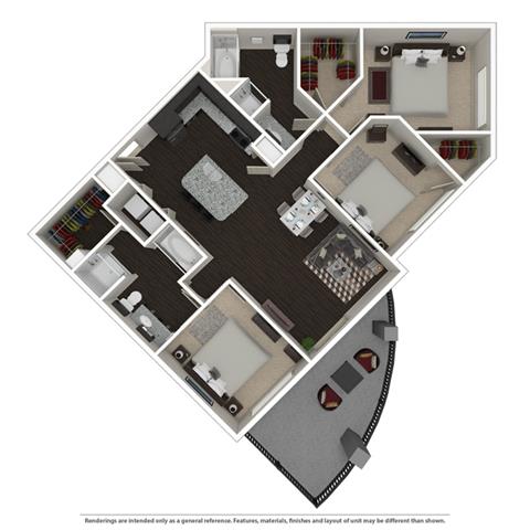 Floor plan for 3 beds, 2 baths, 1313 sqft