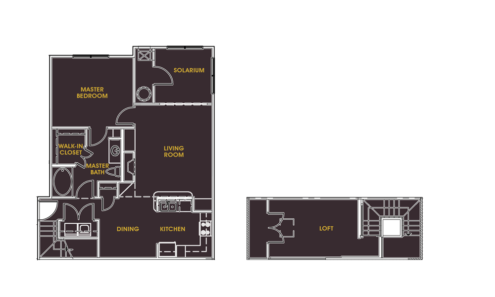 Floor plan for 1 bed, 1 bath, 1287 sqft
