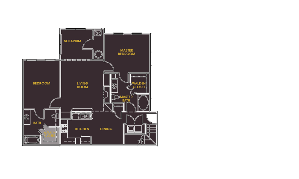 Floor plan for 2 beds, 2 baths, 1267 sqft