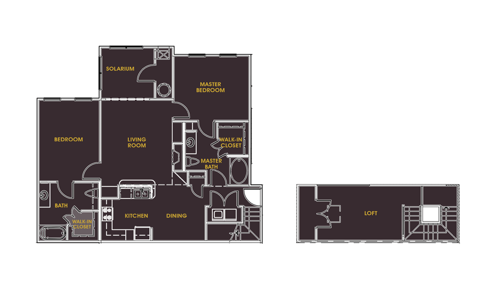 Floor plan for 2 beds, 2 baths, 1584 sqft