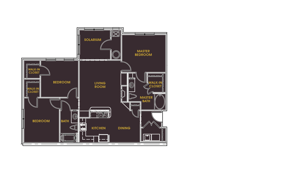 Floor plan for 3 beds, 2 baths, 1450 sqft
