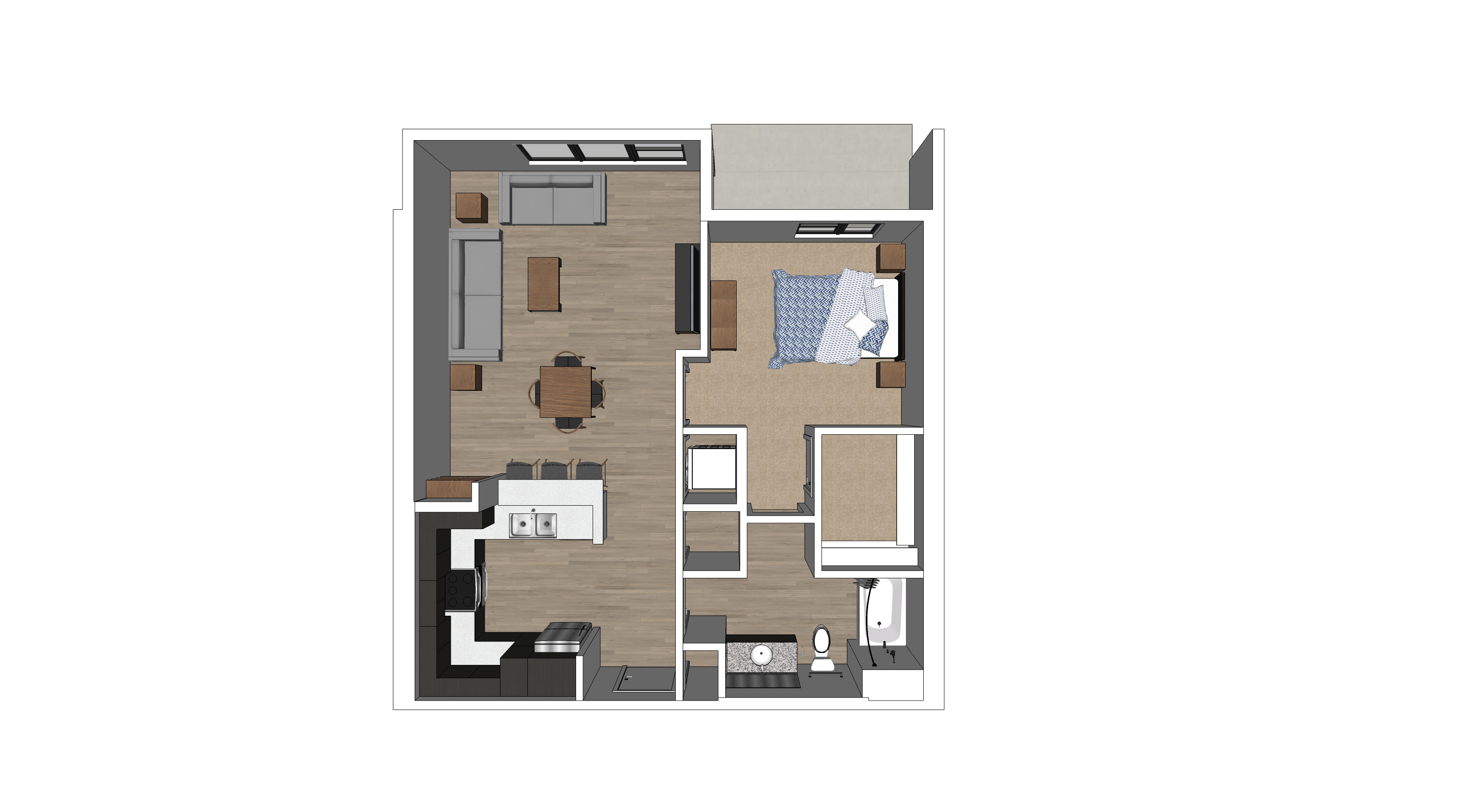 Floor plan for 1 bed, 1 bath, 820 sqft
