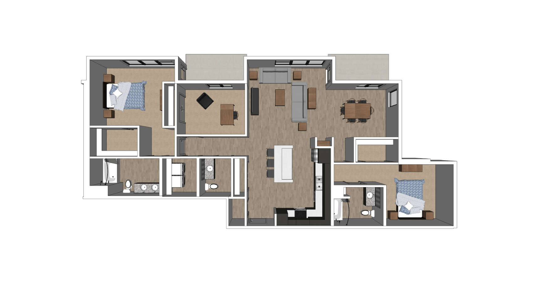 Floor plan for 2 beds, 2 baths, 1641 sqft