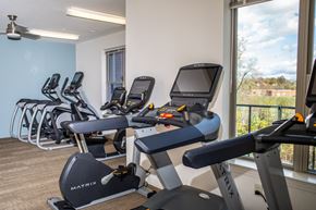 Charlottesville apartment for rent - A gym with a row of stationary bikes.