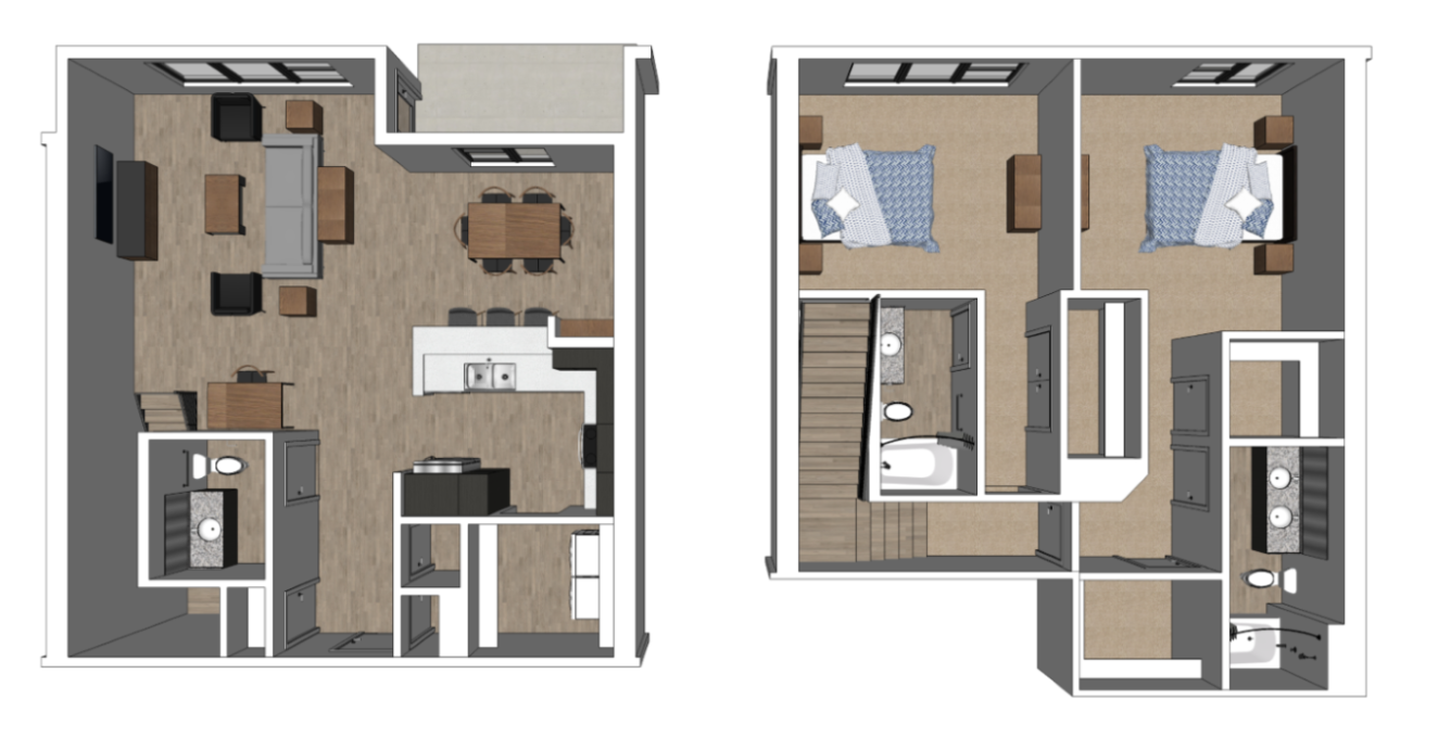 Floor plan for 2 beds, 2 baths, 1641 sqft