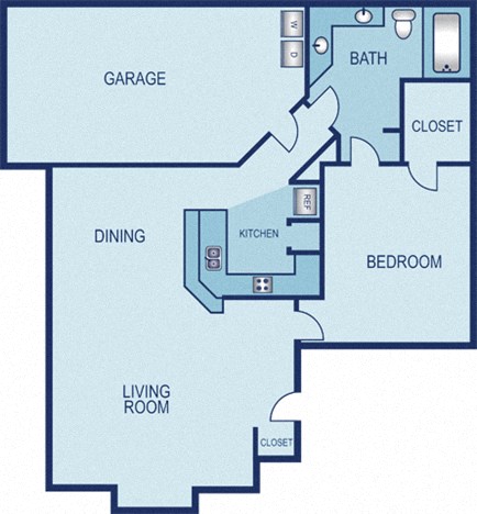Floor plan for 1 bed, 1 bath, 875 sqft