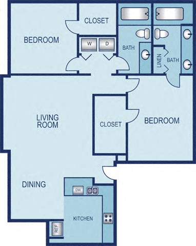 Floor plan for 2 beds, 2 baths, 1095 sqft