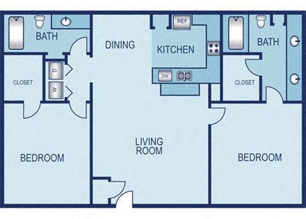 Floor plan for 2 beds, 2 baths, 1134 sqft