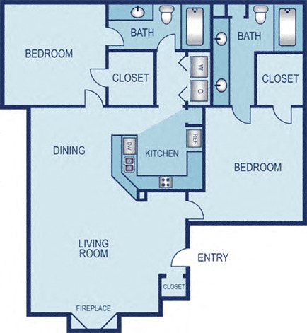 Floor plan for 2 beds, 2 baths, 1148 sqft