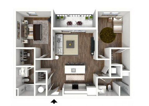 Floor plan for 2 beds, 2 baths, 1289 sqft