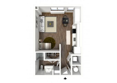 Floor plan for studio, 1 bath, 565 sqft