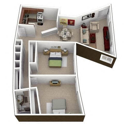 Floor plan for 2 beds, 1 bath, 1200 sqft