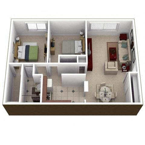 Floor plan for 2 beds, 1 bath, 900 sqft