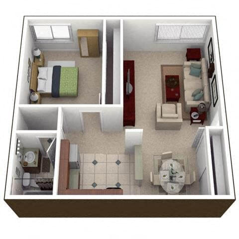 Floor plan for 1 bed, 1 bath, 700 sqft
