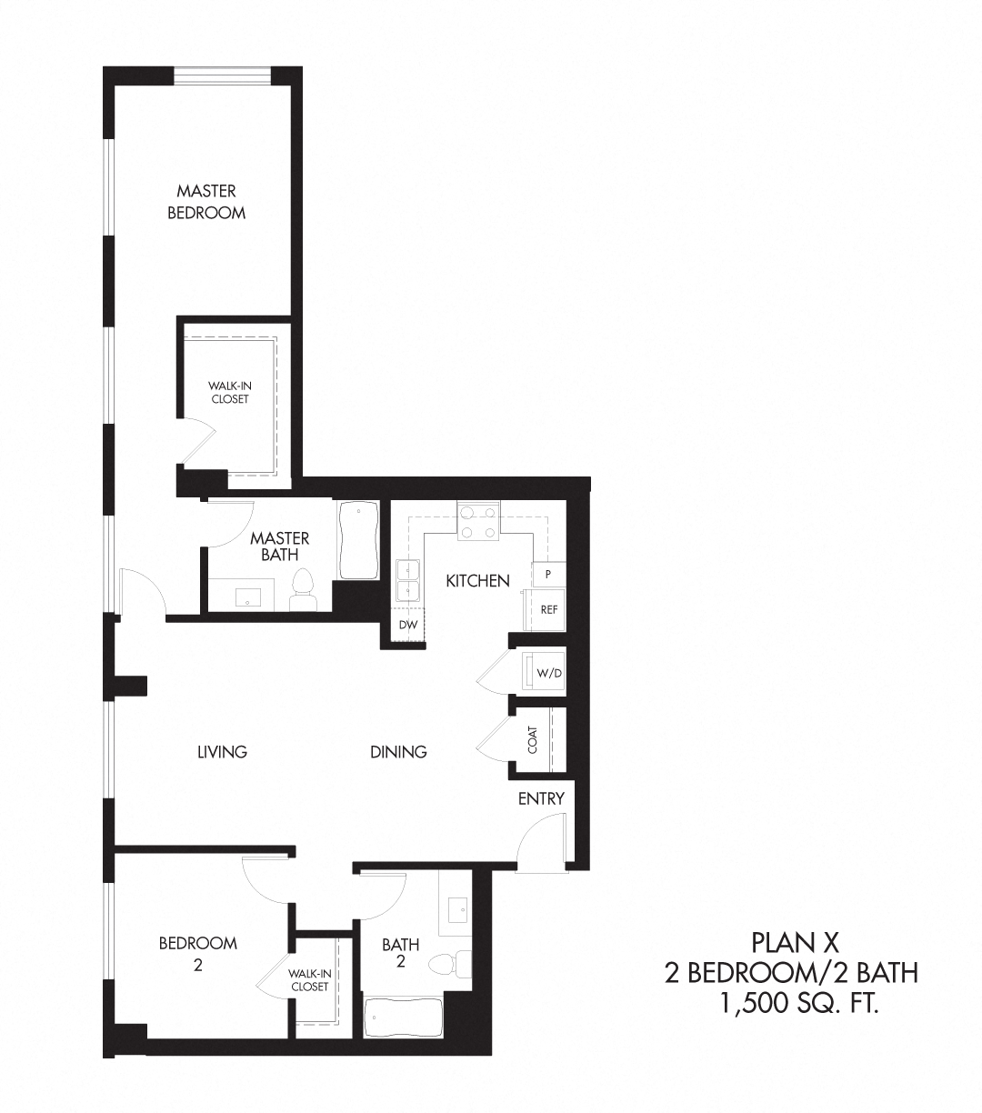 Floor plan for 2 beds, 2 baths, 1168 sqft