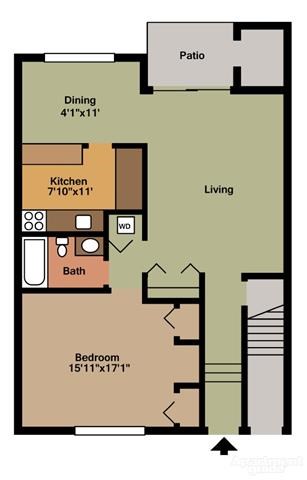 Floor plan for 1 bed, 1 bath, 800 sqft