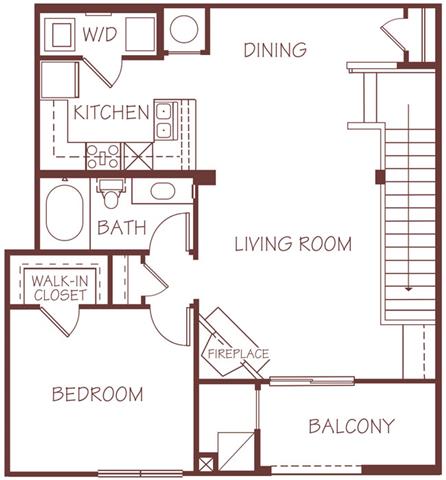 Floor plan for 1 bed, 1 bath, 924 sqft