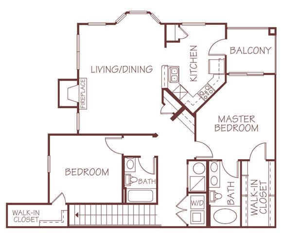 Floor plan for 2 beds, 2 baths, 1203 sqft