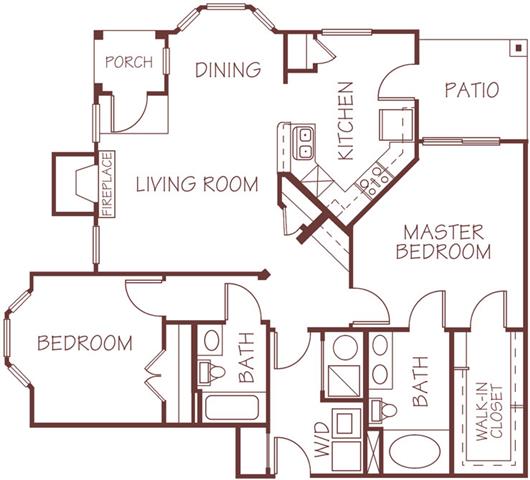 Floor plan for 2 beds, 2 baths, 1175 sqft
