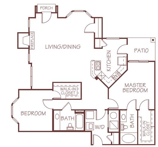 Floor plan for 2 beds, 2 baths, 1426 sqft