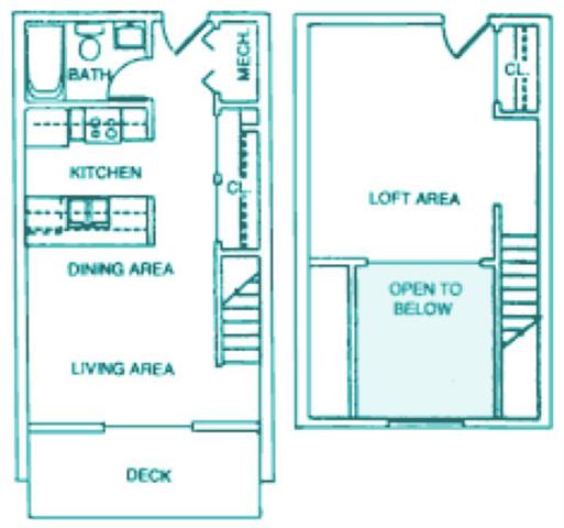 Floor plan for 1 bed, 1 bath, 630 sqft