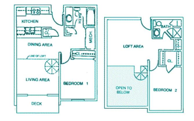 Floor plan for 2 beds, 2 baths, 1038 sqft