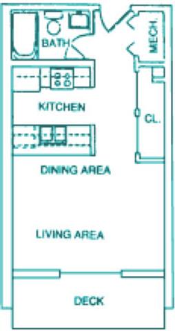 Floor plan for studio, 1 bath, 406 sqft