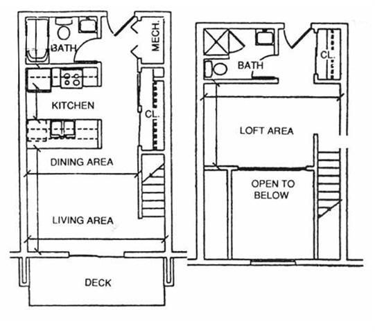 Floor plan for 1 bed, 2 baths, 631 sqft