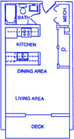 Floor plan for studio, 1 bath, 400 sqft