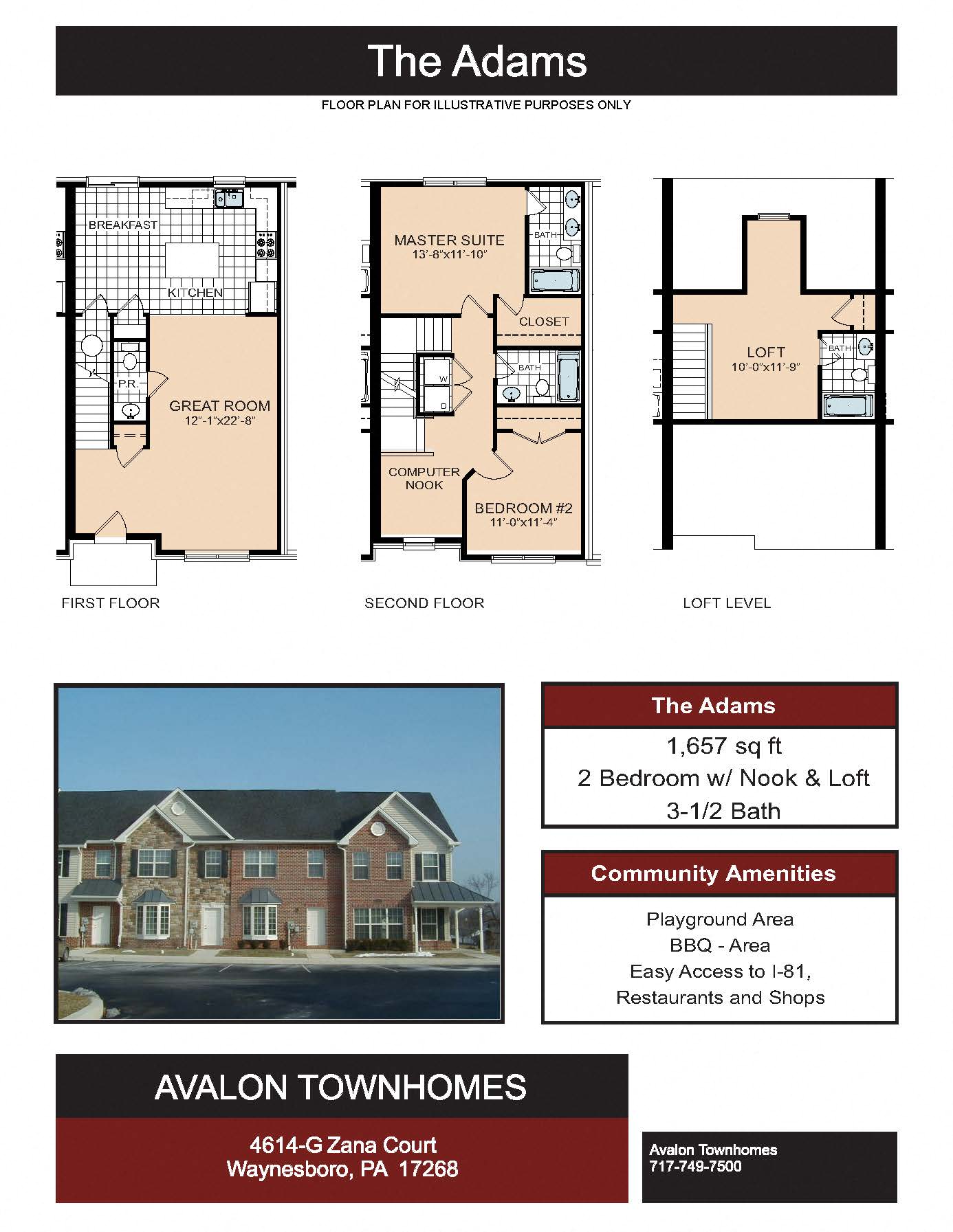 Floor plan for 2 beds, 3.5 baths, 1657 sqft
