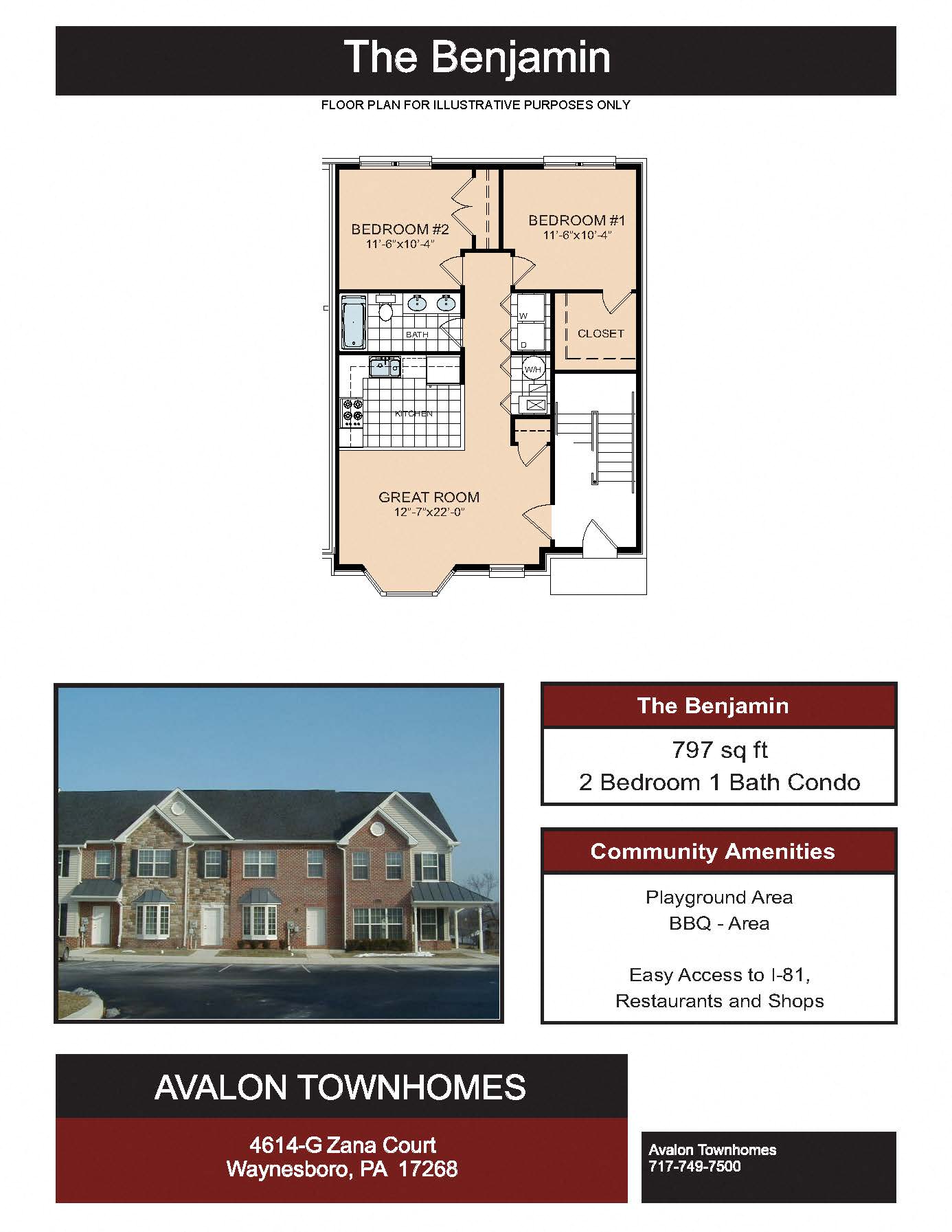 Floor plan for 2 beds, 1 bath, 797 sqft