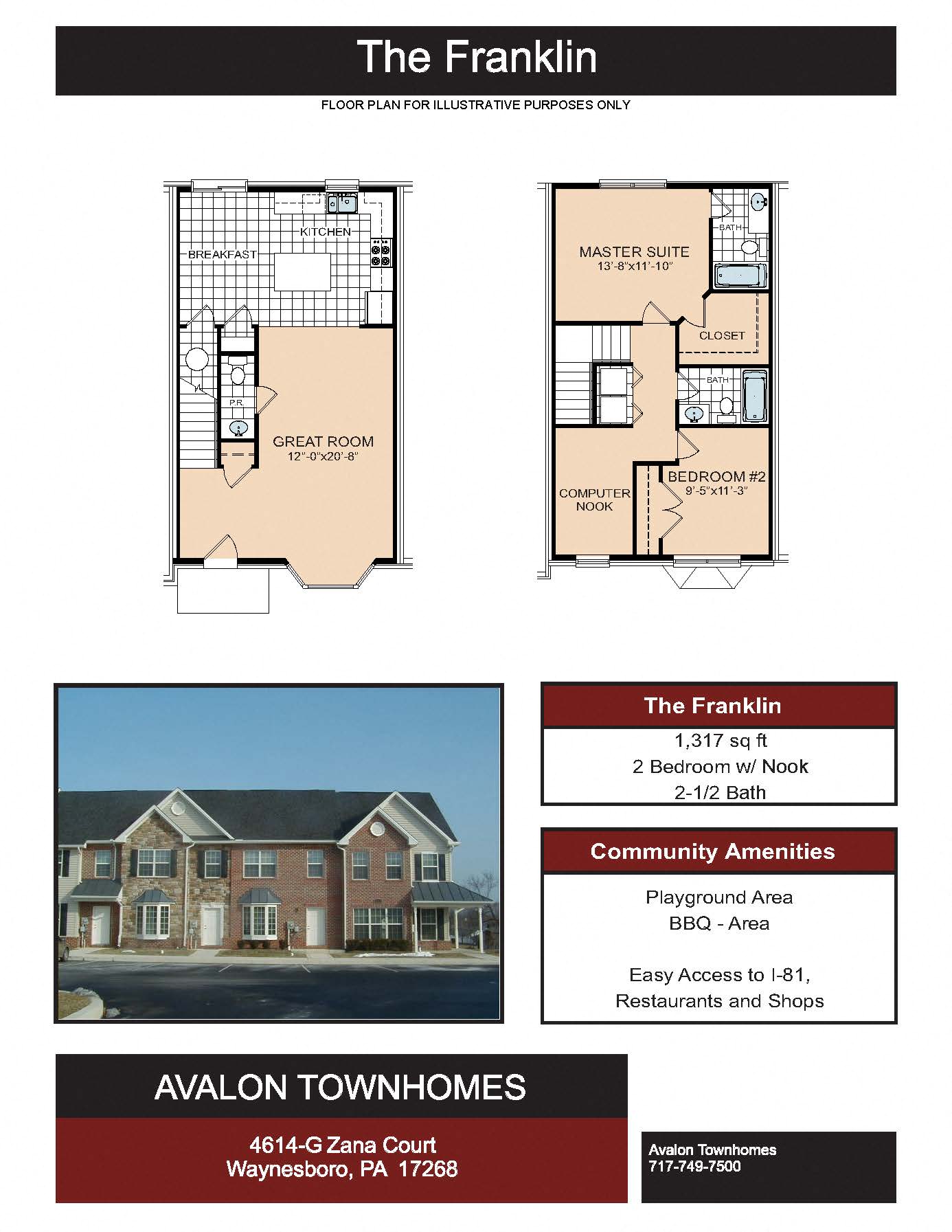 Floor plan for 2 beds, 2.5 baths, 1317 sqft
