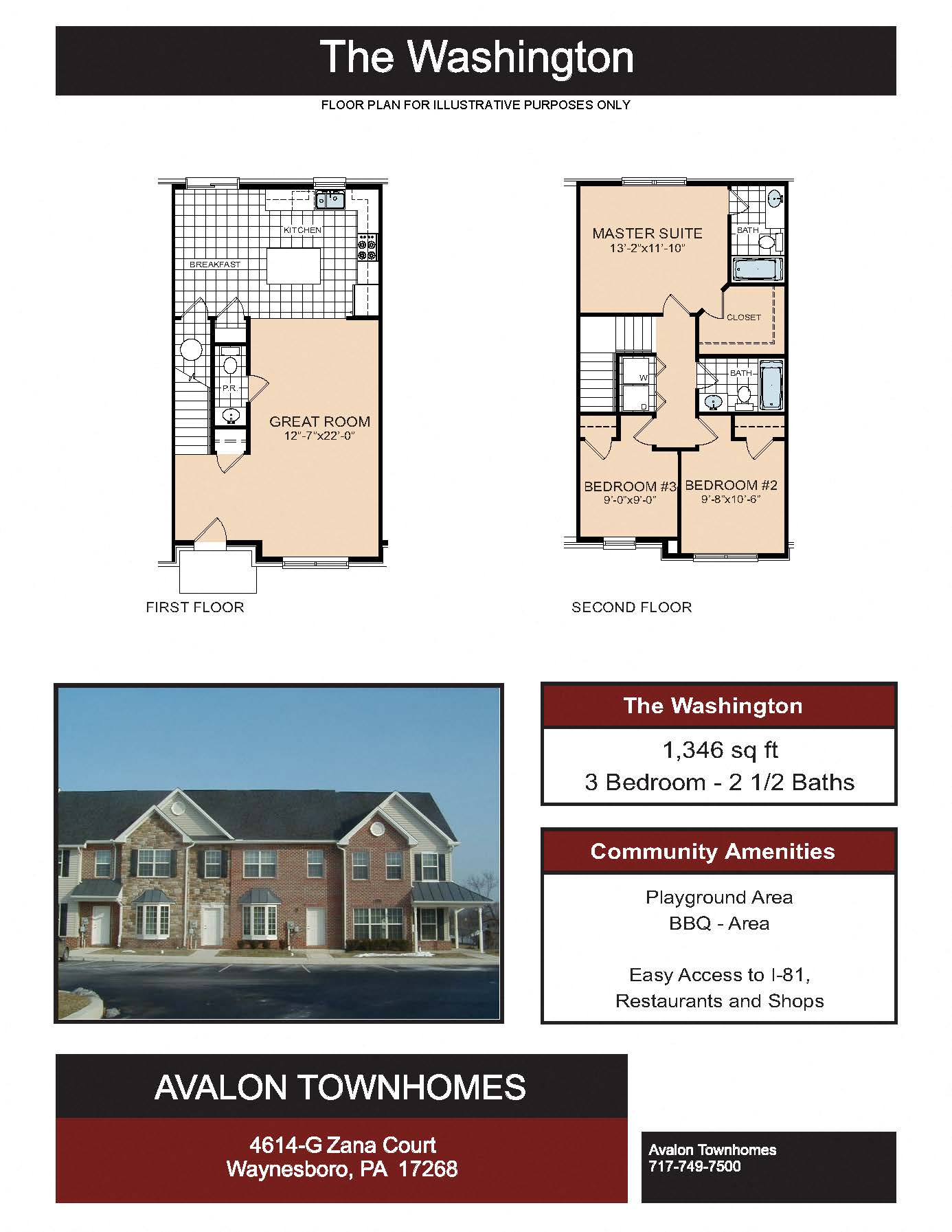 Floor plan for 3 beds, 2.5 baths, 1346 sqft